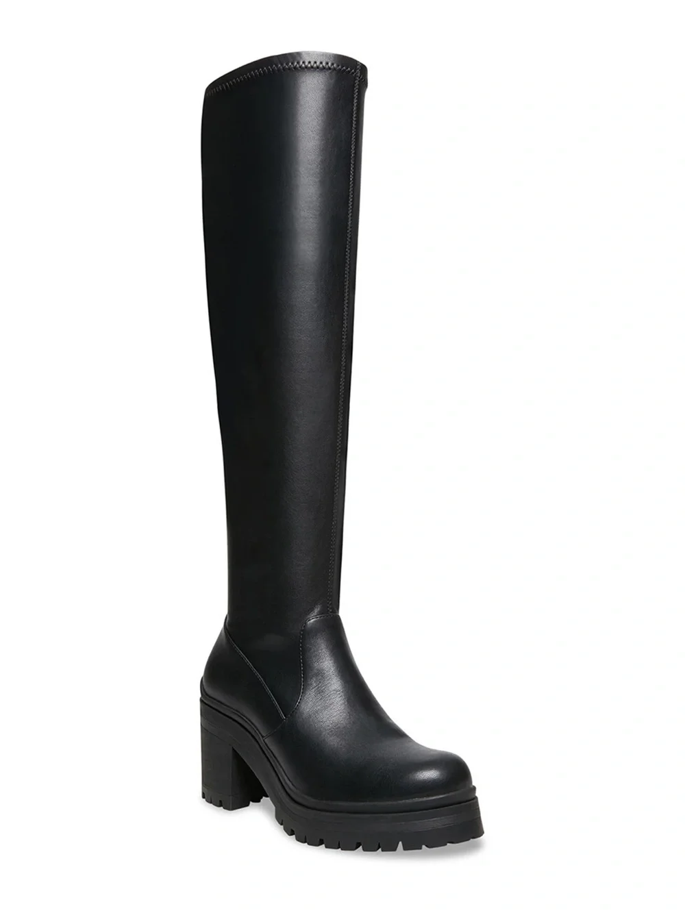 Black Knee-High Platform Lug Sole Boot